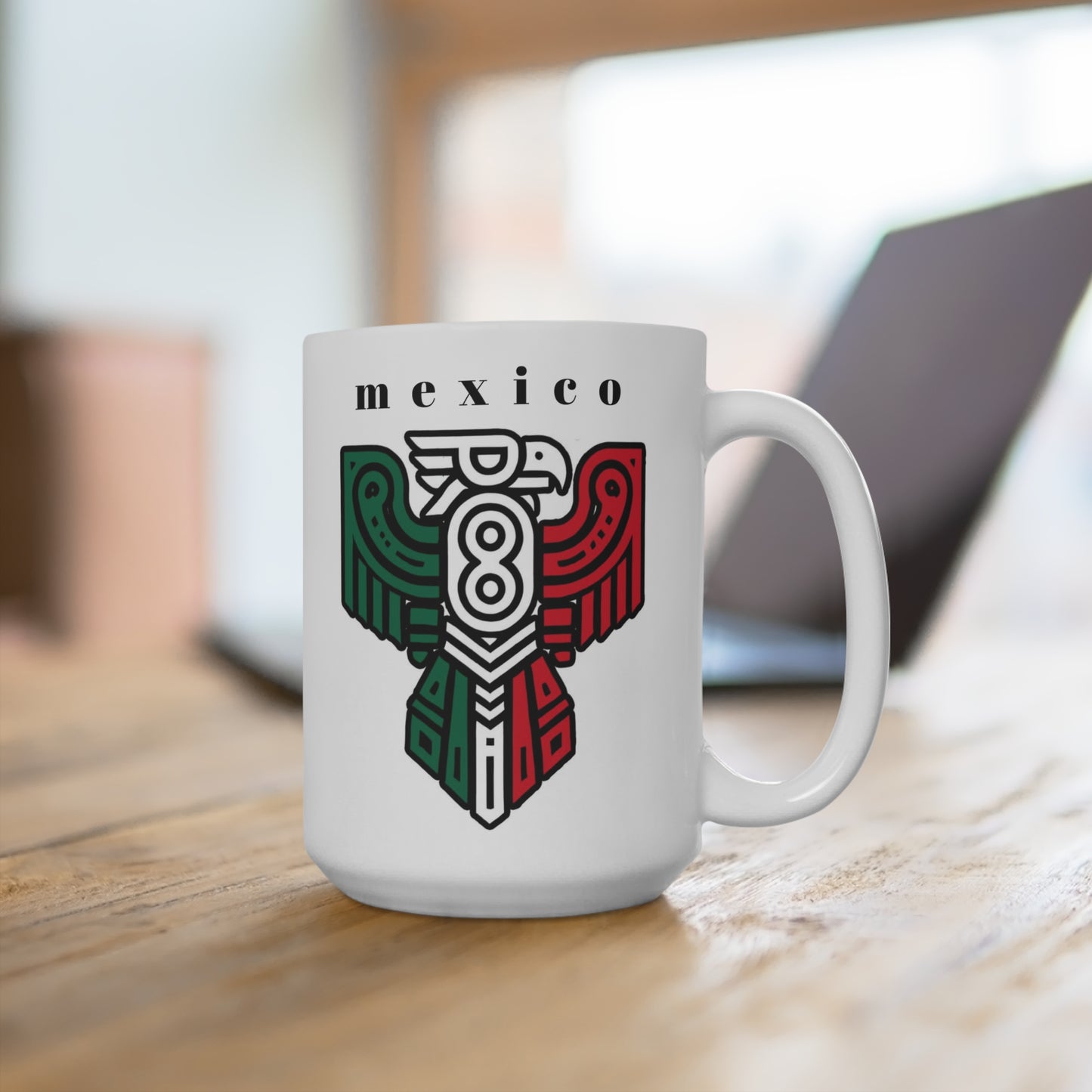 Mexico Aztec Eagle Mug — 15oz Mexican Flag Tribal Coffee Cup
