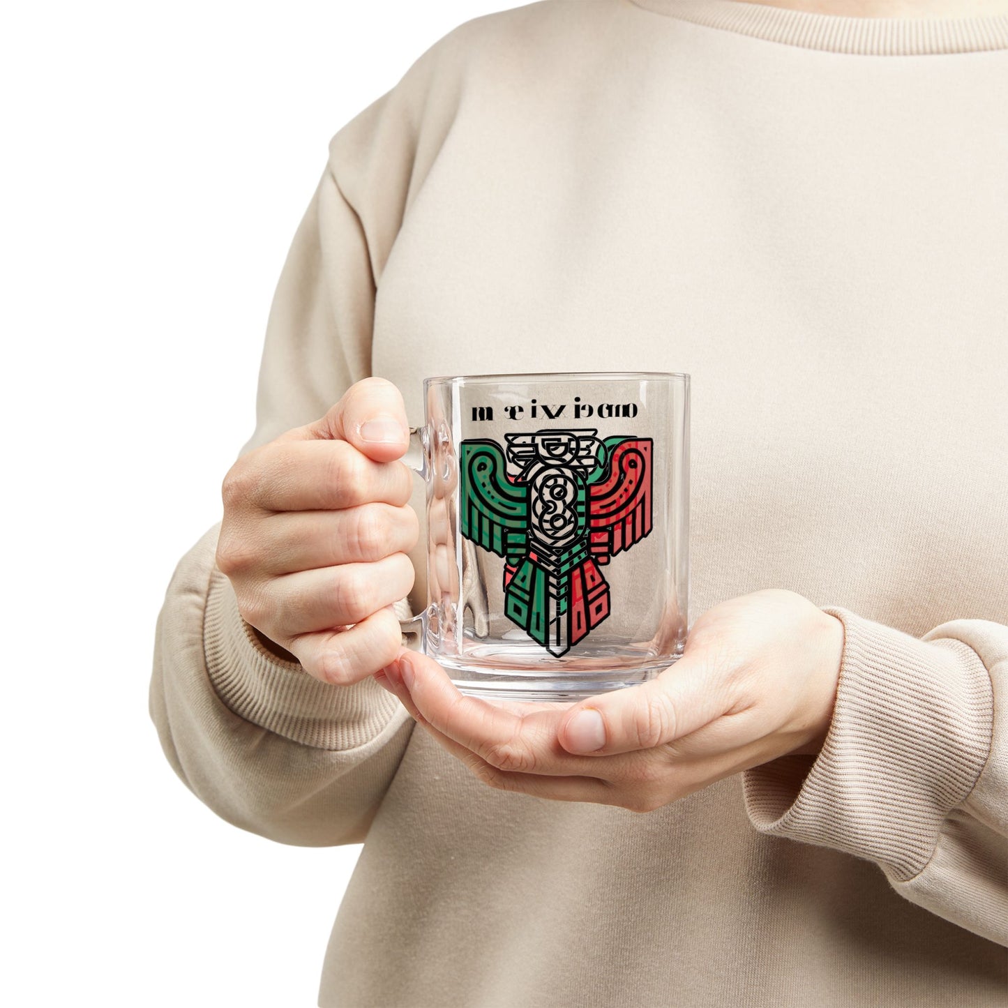Glass Mug - Mexican Totem Design 10oz